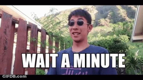 A Man Wearing Sunglasses Says Wait A Minute In Front Of A Wooden Fence GIF