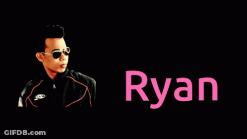A Man Wearing Sunglasses Stands In Front Of The Name Ryan GIF