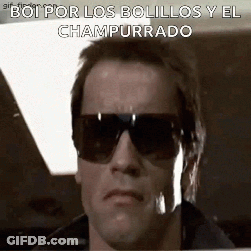 A Man Wearing Sunglasses With The Words Bot Por Los Bolillos Y El Champurrado Above Him . GIF