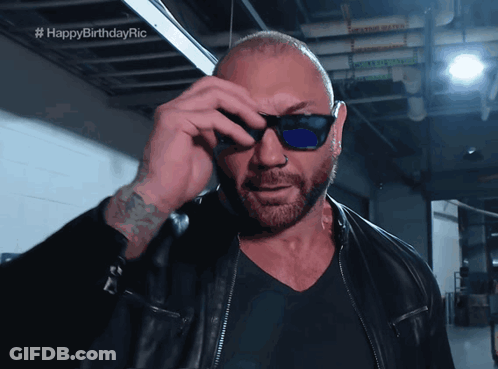 A Man Wearing Sunglasses With The Words Happy Birthday Ric On The Bottom Right GIF
