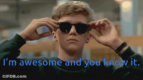 A Man Wearing Sunglasses With The Words " I 'M Awesome And You Know It " Below Him GIF