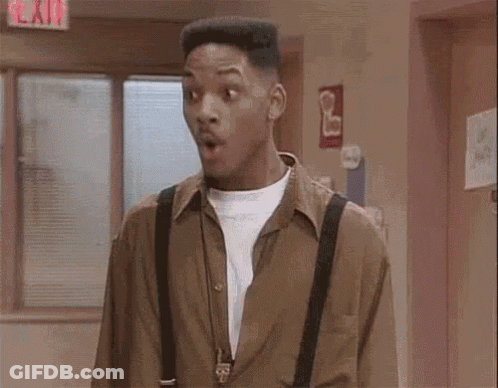 A Man Wearing Suspenders Is Making A Surprised Face . GIF