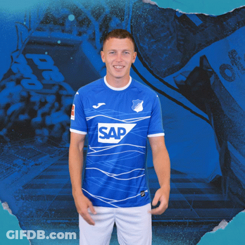 A Man Wears A Blue Shirt With The Word Sap On It GIF