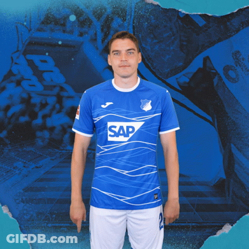 A Man Wears A Blue Shirt With The Word Sap On It GIF