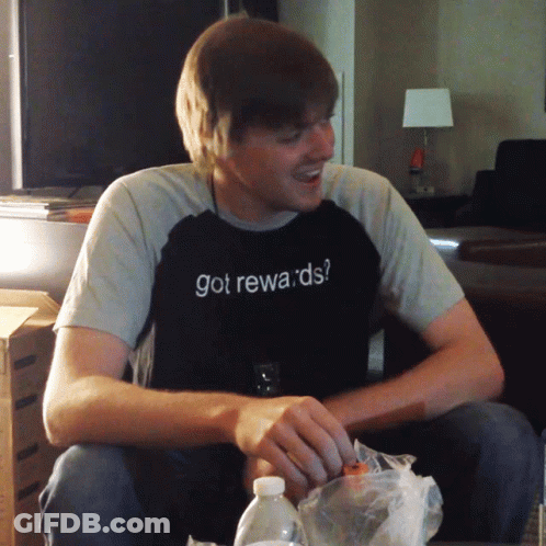 A Man Wears A Shirt That Says Got Rewards GIF