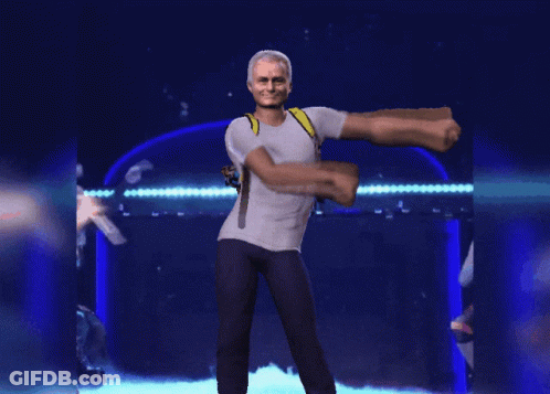 A Man With A Backpack Is Dancing In Front Of A Blue Background GIF