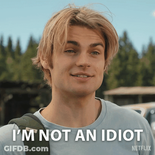 A Man With A Backpack Is Saying I 'M Not An Idiot GIF