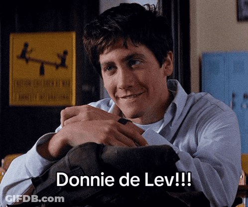 A Man With A Backpack On His Lap Says Donnie De Lev GIF
