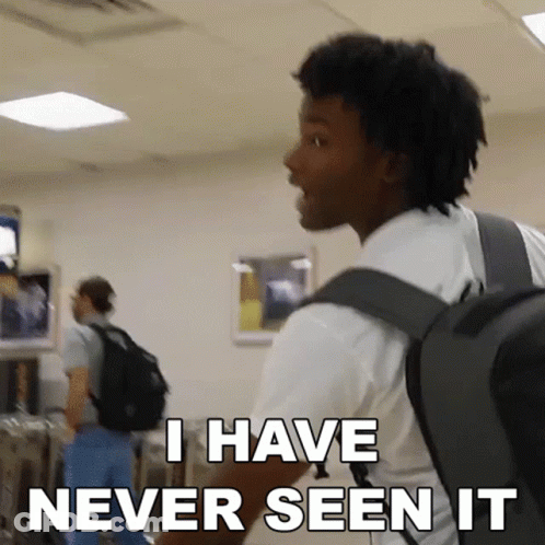 A Man With A Backpack Says That He Has Never Seen It GIF