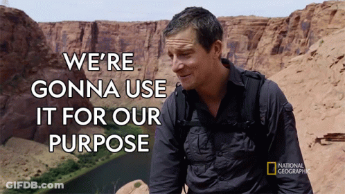 A Man With A Backpack Says " We 'Re Gonna Use It For Our Purpose " In Front Of A River GIF