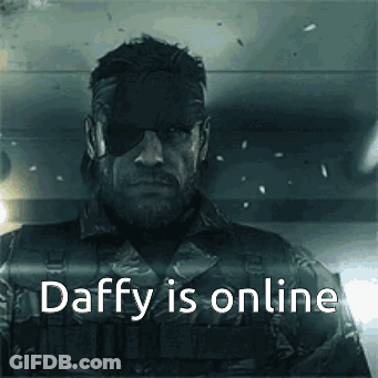 A Man With A Bandage On His Eye And The Words Daffy Is Online Below Him GIF