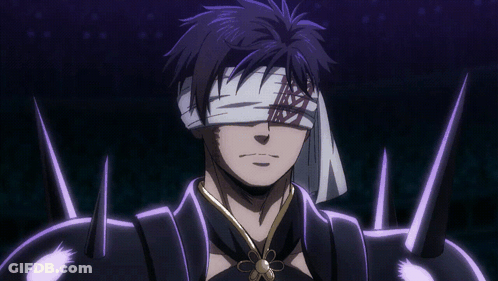 A Man With A Bandage On His Eyes Is Smiling In A Dark Room GIF