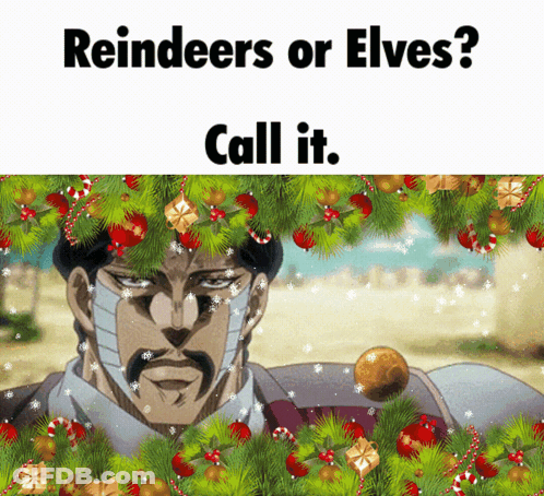 A Man With A Bandage On His Face Is Surrounded By Christmas Decorations And Says " Reindeers Or Elves Call It " GIF