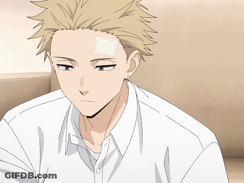 A Man With A Bandage On His Forehead Looks To His Left GIF