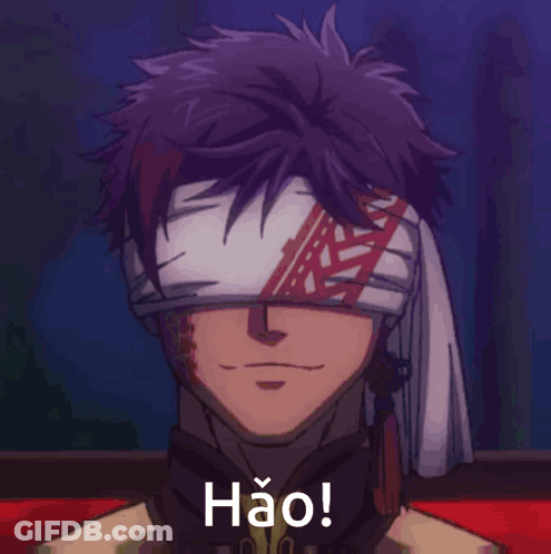 A Man With A Bandage On His Head And The Word Hao On The Bottom GIF