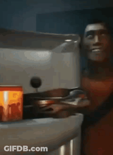 A Man With A Bandage On His Head Is Sitting At A Table With A Can Of Soda . GIF