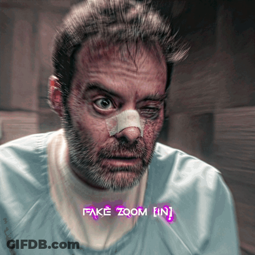 A Man With A Bandage On His Nose And Fake Zoom In Purple GIF