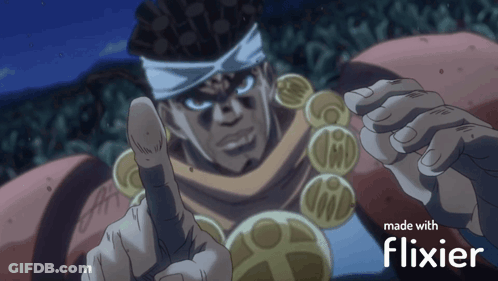 A Man With A Bandana On His Head Is Pointing At The Camera With The Words Made With Flixier Below Him GIF
