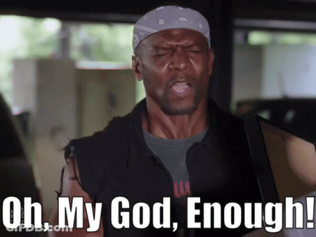 A Man With A Bandana On His Head Says " Oh My God Enough " GIF