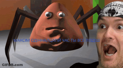 A Man With A Bandana On His Head Stands In Front Of A Cartoon Spider GIF