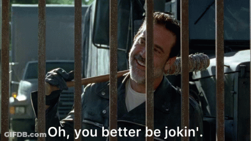 A Man With A Baseball Bat Behind Bars Says Oh You Better Be Jokin ' GIF