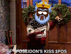 A Man With A Beard And A Crown Is Holding A Wreath And Says Poseidon 'S Kiss Spoos GIF