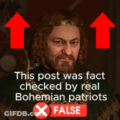 A Man With A Beard And A Crown On His Head Is Being Checked By Real Bohemian Patriots And The Post Is False GIF