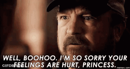 A Man With A Beard And A Hat Is Saying Well Boohoo I 'M So Sorry Your Feelings Are Hurt Princess GIF