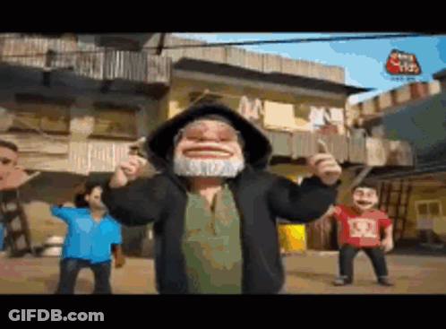 A Man With A Beard And A Hooded Jacket Is Standing In Front Of A Building Holding A Gun . GIF