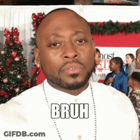 Beard Man With Necklace Making Funny Face By Christmas Tree GIF