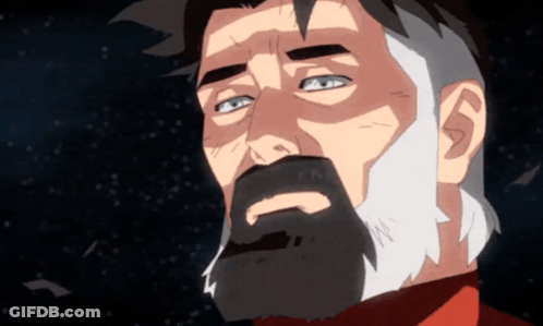 A Man With A Beard And A Red Shirt Looks Up Into The Sky GIF