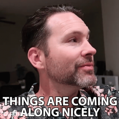 A Man With A Beard And A Shirt That Says Things Are Coming Along Nicely On It GIF