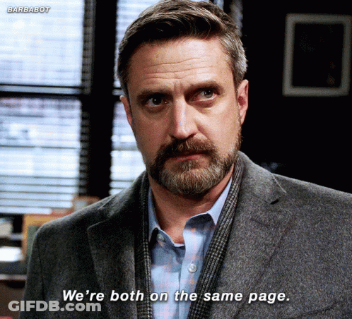 A Man With A Beard And A Suit Says We 'Re Both On The Same Page GIF