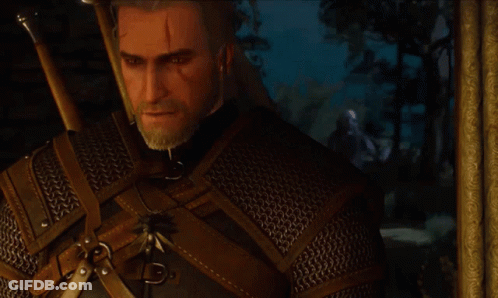 A Man With A Beard And A Sword Is Standing In Front Of A Picture Frame GIF
