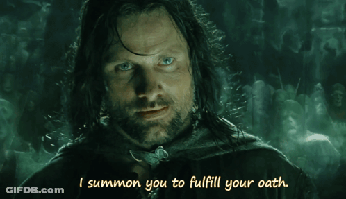 A Man With A Beard And A Sword Says I Summon You To Fulfill Your Oath GIF