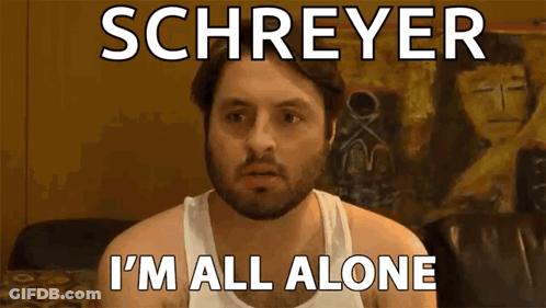 A Man With A Beard And A White Tank Top Says Schreyer I 'M All Alone GIF