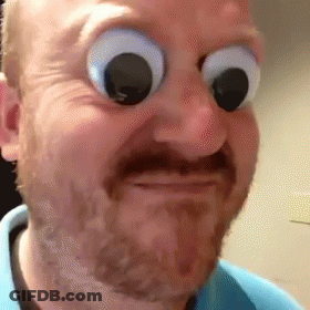 A Man With A Beard And Big Googly Eyes Is Making A Face . GIF