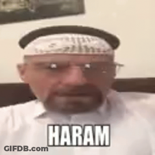 A Man With A Beard And Glasses Is Wearing A Hat And A Bandana And Says Haram . GIF