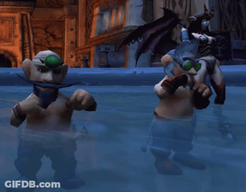 A Man With A Beard And Goggles Is Standing In A Pool Of Water Next To Another Man GIF