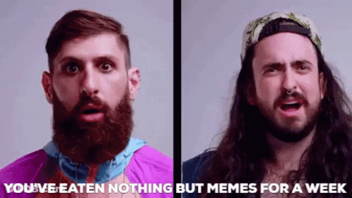 A Man With A Beard And Long Hair Is Eating Nothing But Memes For A Week GIF