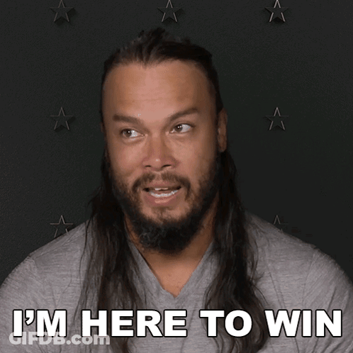 A Man With A Beard And Long Hair Says I 'M Here To Win GIF