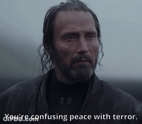 A Man With A Beard And Long Hair Says You 'Re Confusing Peace With Terror GIF