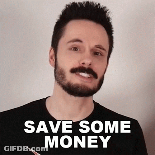 A Man With A Beard And Mustache Has The Words Save Some Money On His Shirt GIF