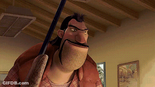 A Man With A Beard And Mustache Is Holding A Rifle GIF