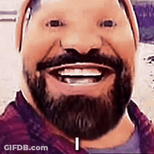A Man With A Beard And Mustache Is Smiling And Making A Face . GIF