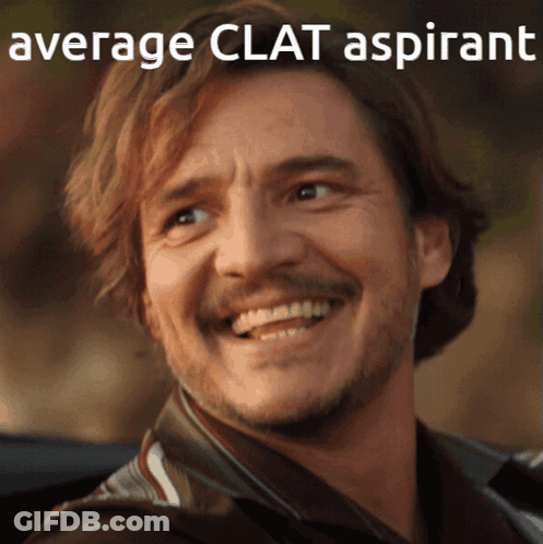 A Man With A Beard And Mustache Is Smiling With The Words Average Clat Aspirant Behind Him GIF