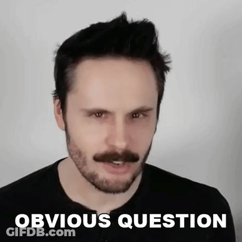 A Man With A Beard And Mustache Is Wearing A Black Shirt And Says Obvious Question GIF