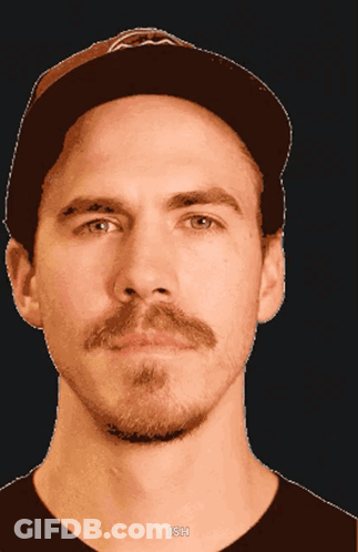 A Man With A Beard And Mustache Is Wearing A Hat With The Word Ish On It GIF