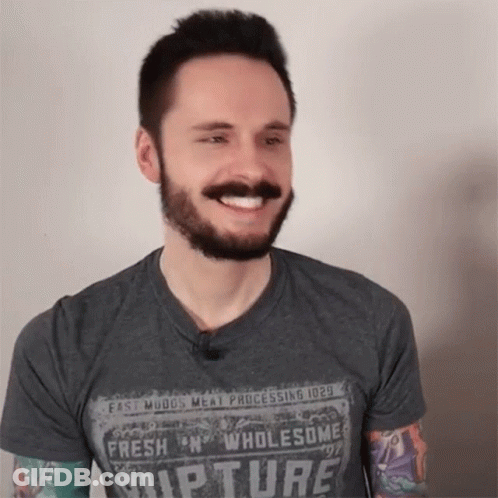 A Man With A Beard And Mustache Is Wearing A Shirt That Says Fresh On Wholesome Rapture GIF