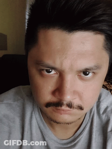 A Man With A Beard And Mustache Looks At The Camera With A Serious Look On His Face GIF